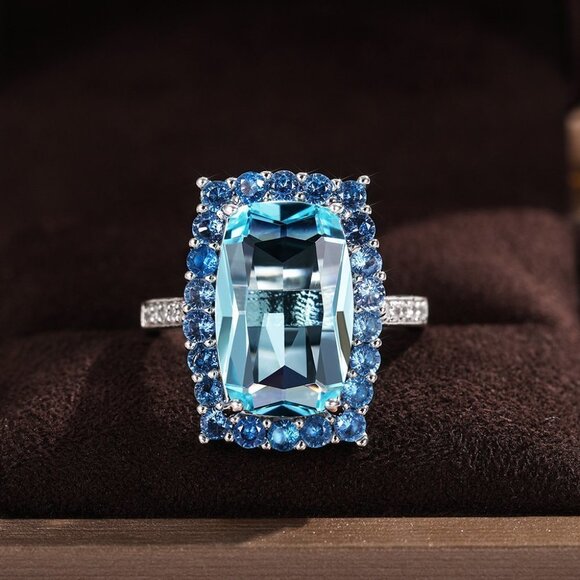 ❤Refine Thin Super Large Pure Light Blue Zircon Rings for Women, MARR9218 - Picture 1 of 5